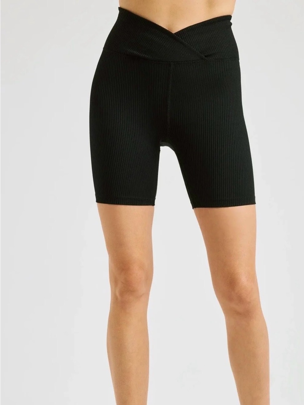 Year of Ours Ribbed V Biker Shorts Black Small High Rise Made USA NWT $80 retail